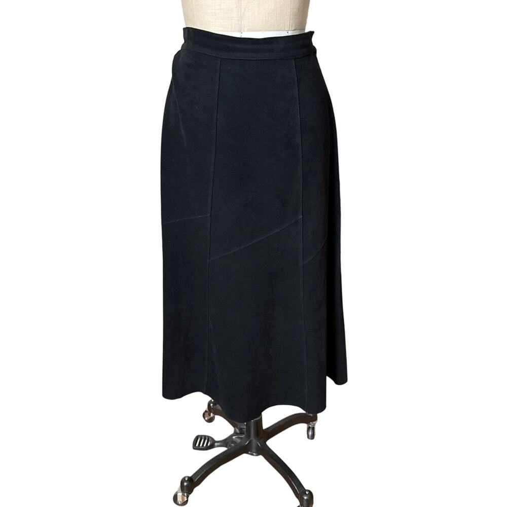 Velvet by Graham & Spencer Midi A-Line Faux Suede Skirt in Black Size Medium